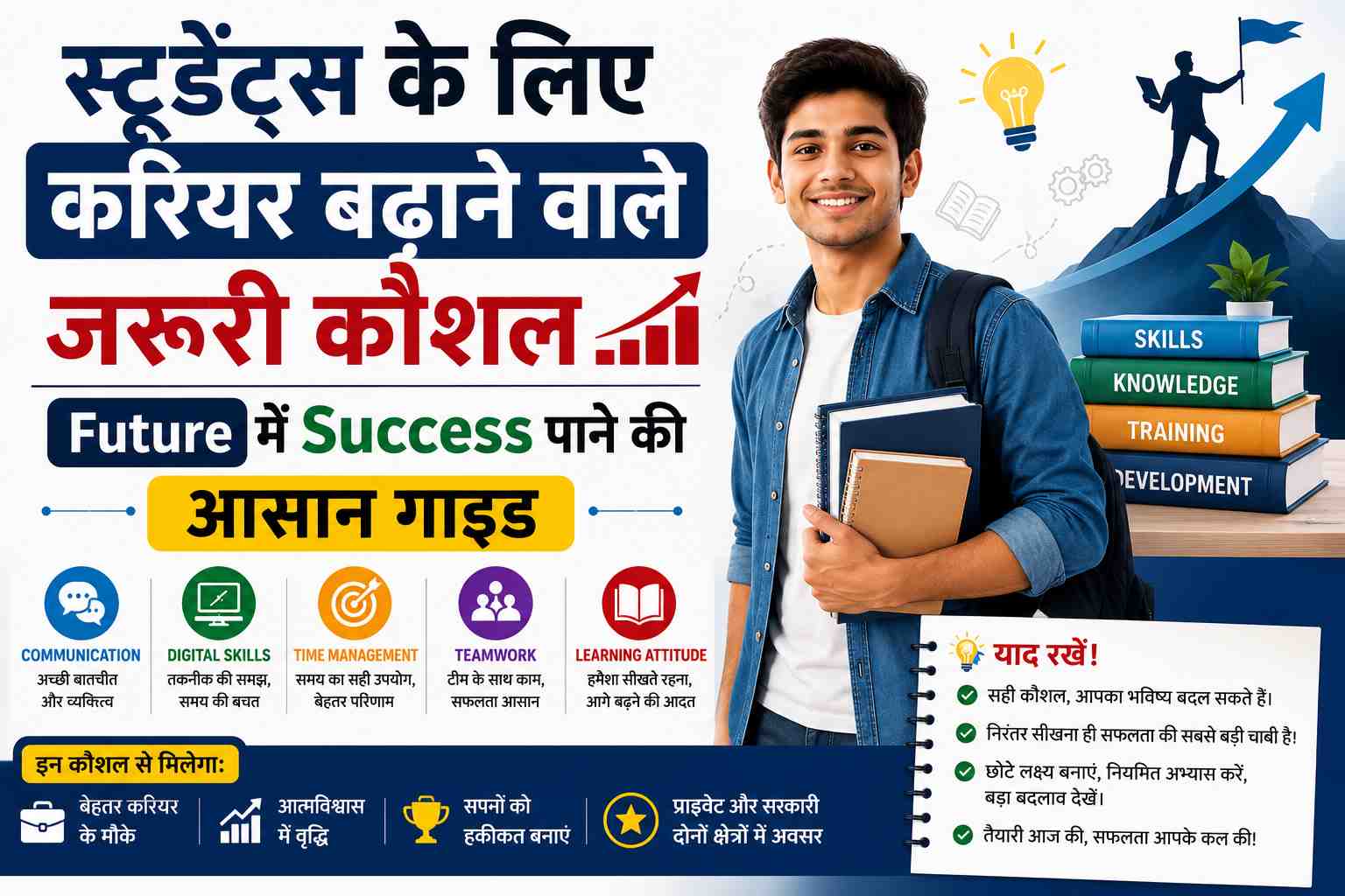 स्टूडेंट्स के लिए करियर बढ़ाने वाले जरूरी कौशल की गाइड, Future में Success पाने के लिए communication, digital skills, teamwork और time management skills