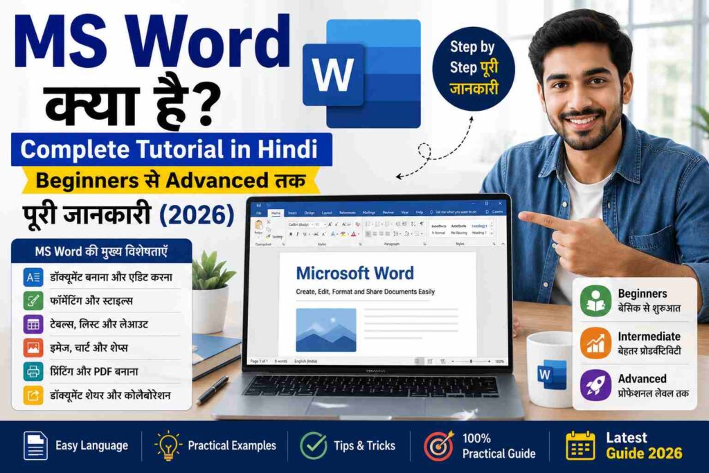 MS Word Kya Hai complete tutorial in Hindi, beginners se advanced tak MS Word seekhne ki guide, document editing, formatting aur productivity tools ki jankari.
