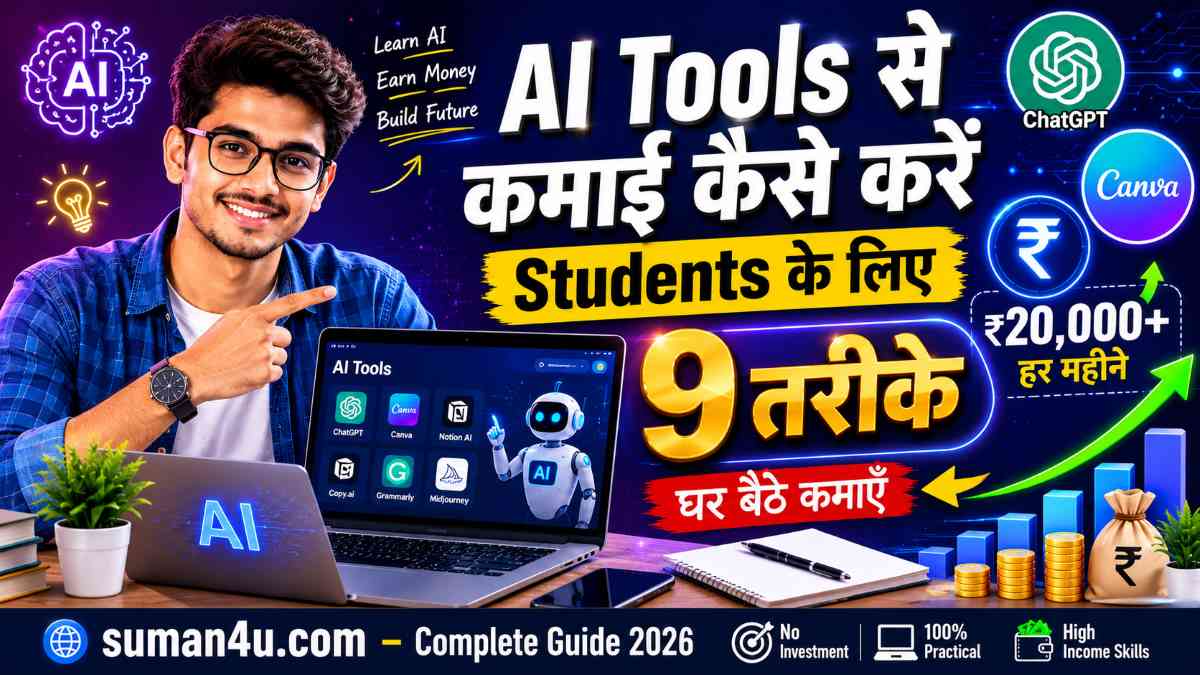 AI Tools से कमाई कैसे करें Students के लिए - 9 तरीके - Complete Guide 2026 - suman4u.com