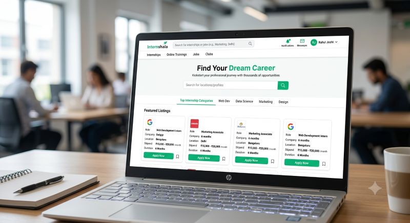 Internshala platform homepage जहाँ से freelancing jobs मिलती हैं