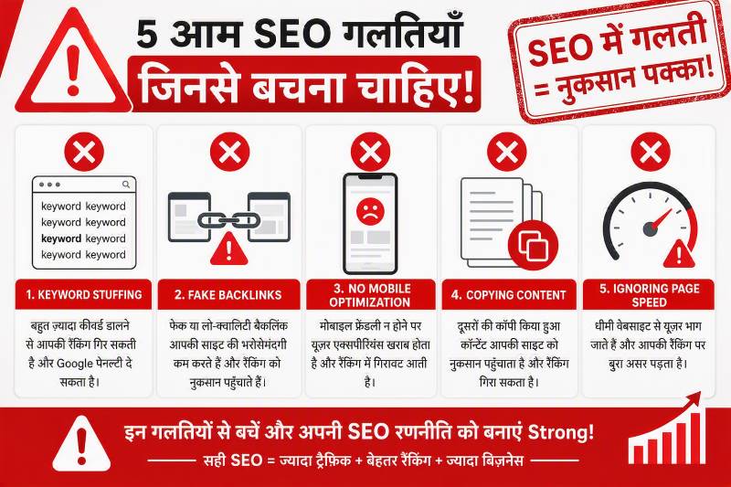 SEO में होने वाली 5 आम गलतियाँ जो avoid करनी चाहिए