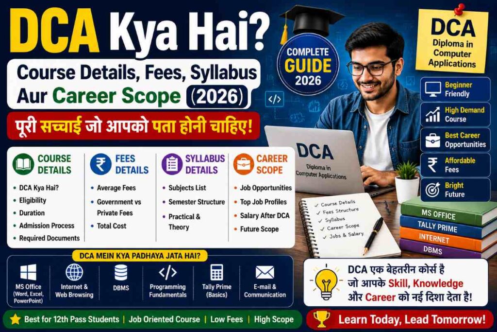 DCA Kya Hai? Course Details, Fees, Syllabus Aur Career Scope 2026 – DCA course ki poori jankari, fees structure, syllabus, eligibility, duration aur career opportunities guide