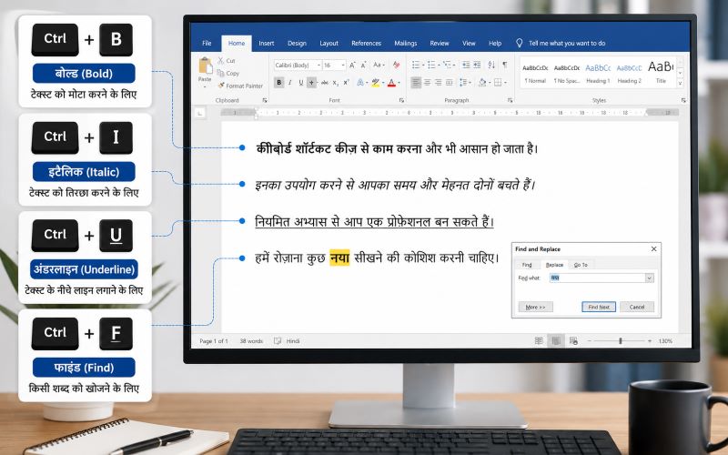 MS Word में Text Formatting Shortcut Keys का उपयोग
