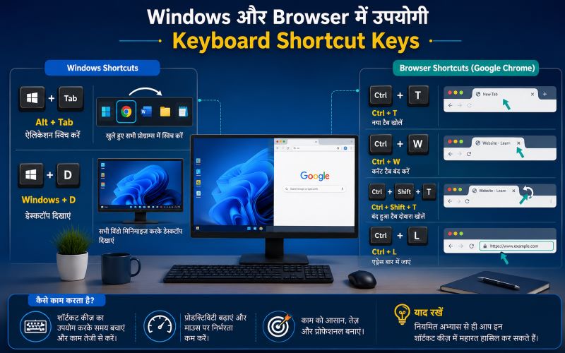 Windows और Browser Keyboard Shortcut Keys का उपयोग