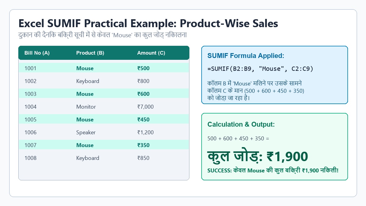 Excel में SUMIF Formula कैसे लगाएं - Product Wise Sales Total निकालने का उदाहरण