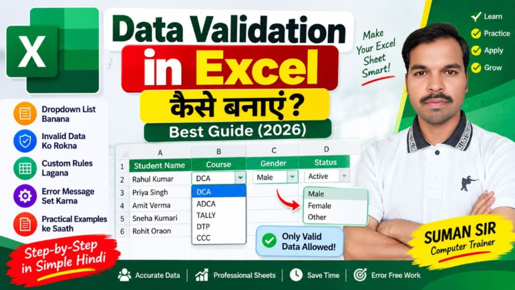 Data Validation in Excel Complete Guide - Suman Sir Computer Trainer