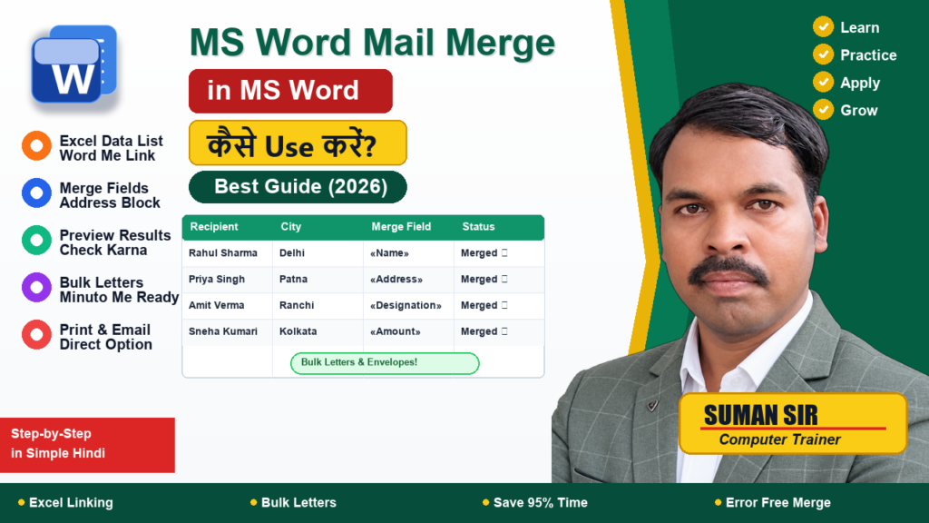 MS Word में Mail Merge कैसे करें Complete Guide - Step by Step Hindi Tutorial