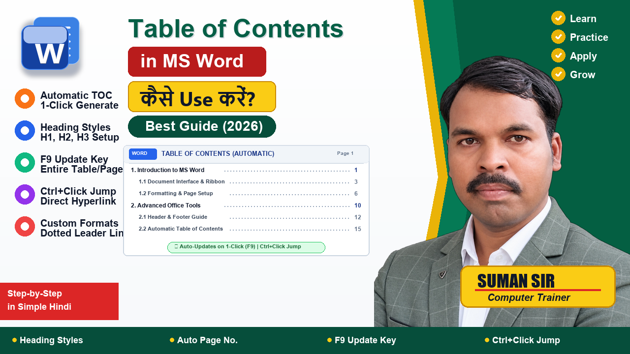 Table of Contents in MS Word Complete Guide - Step by Step Hindi Tutorial