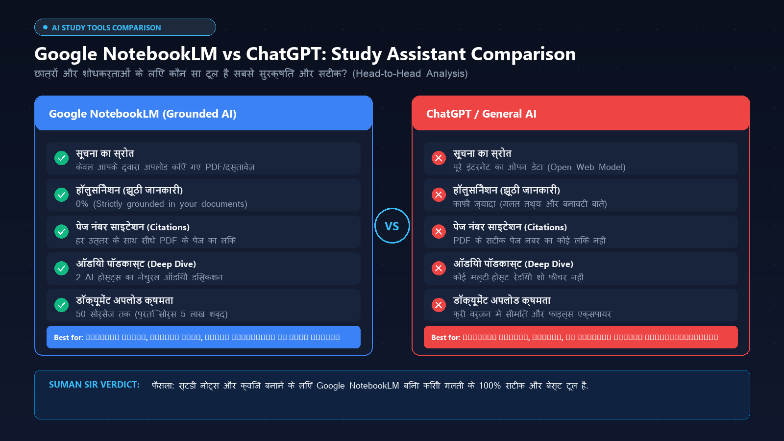 Google NotebookLM vs ChatGPT Comparison Infographic in Hindi